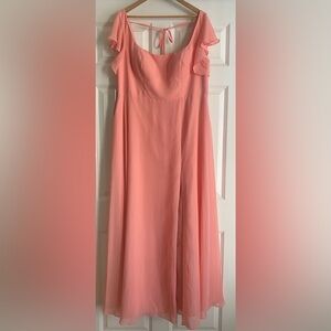 Azazie Bondi Bridesmaid Chiffon Dress Size A18 NWT Coral Pink A-Line Ruffles 🪸